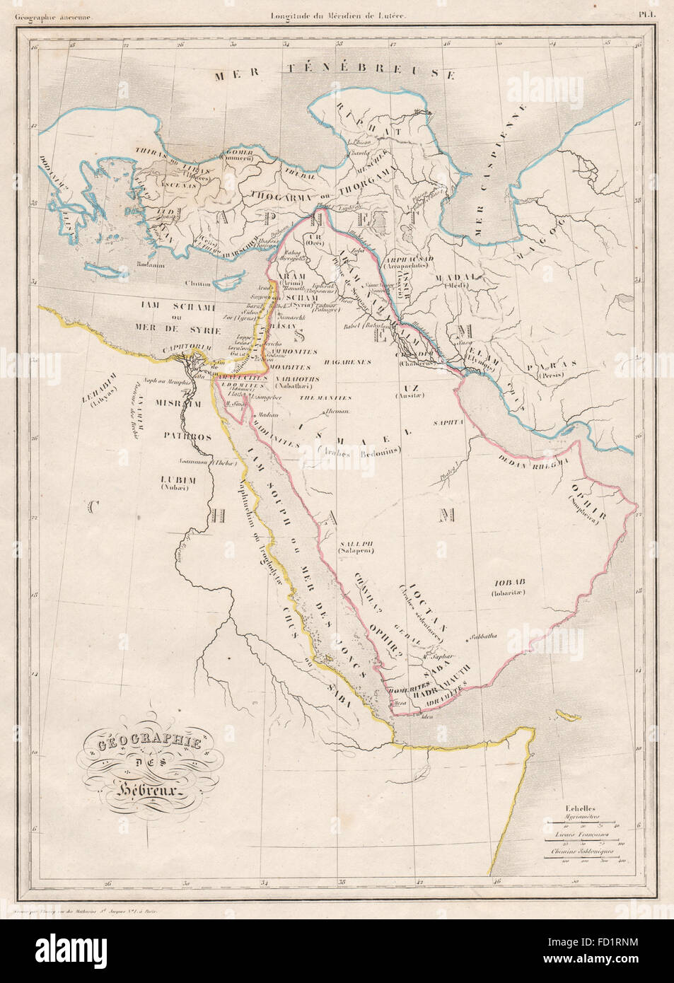Mondo antico.Géographie des Hébreux.La geografia dei giudei.MALTE-BRUN, c1846 mappa Foto Stock