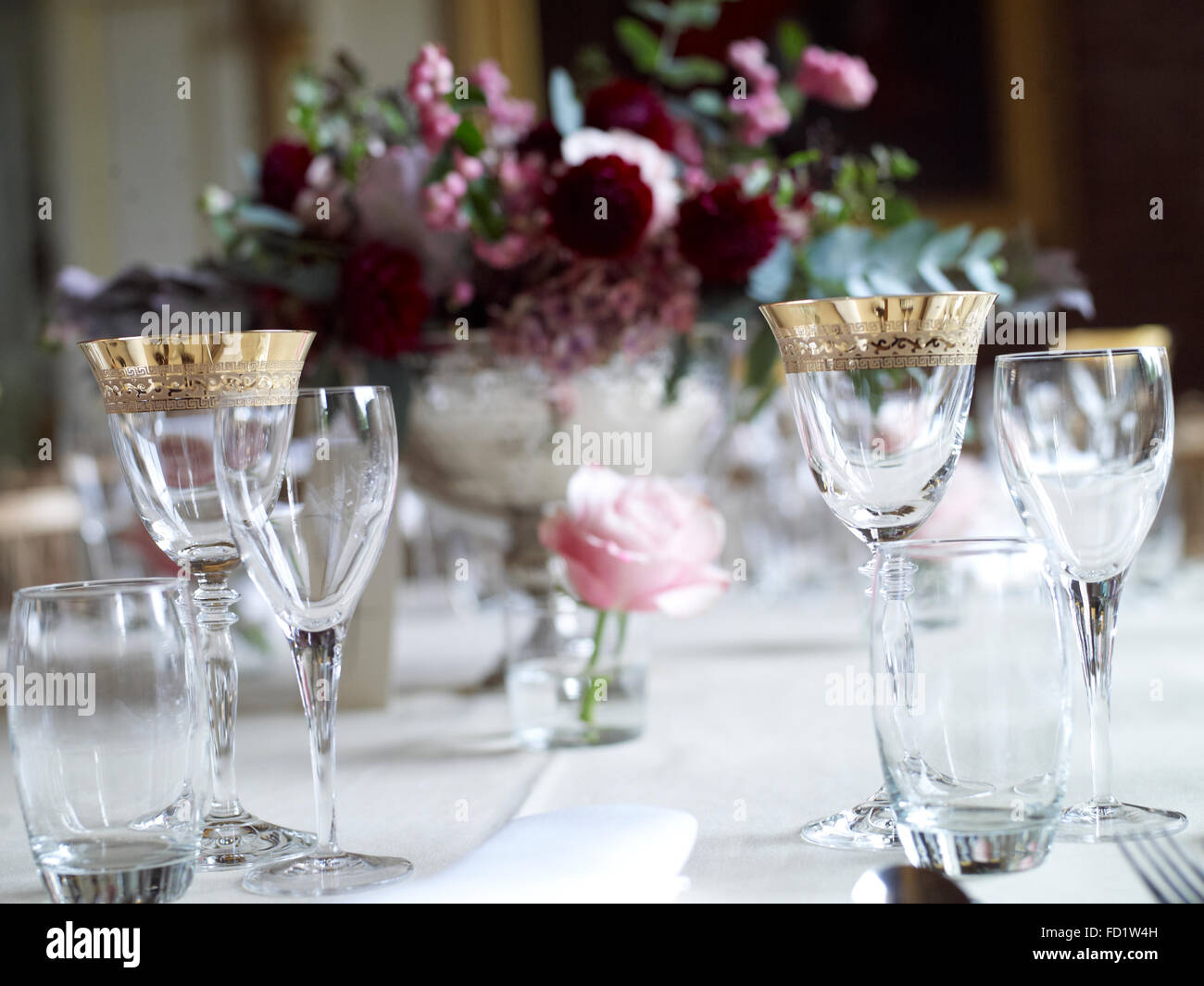 Elegabt decorazione della tavola per un matrimonio Foto Stock