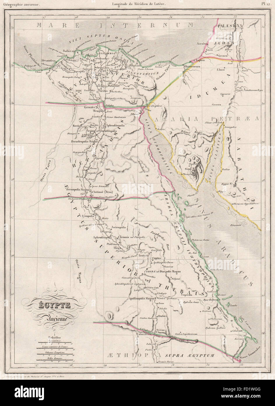 Antico Egitto. Egitto ancienne. Profilo originale a colori. MALTE-BRUN, c1846 mappa Foto Stock