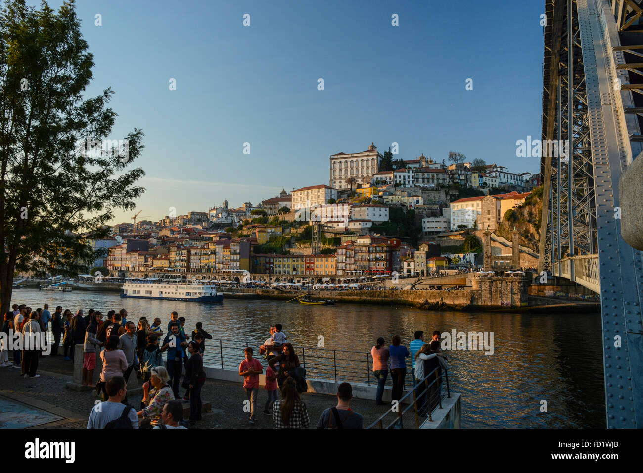 Dom Luís I Bridge, Vila Nova de Gaia, Portogallo - guardando oltre il fiume Douro a Porto cattedrale Foto Stock