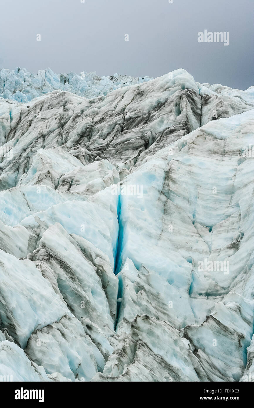 Ghiacciaio Franz Josef, Nuova Zelanda. Dettaglio del ghiacciaio blu ghiaccio. Foto Stock