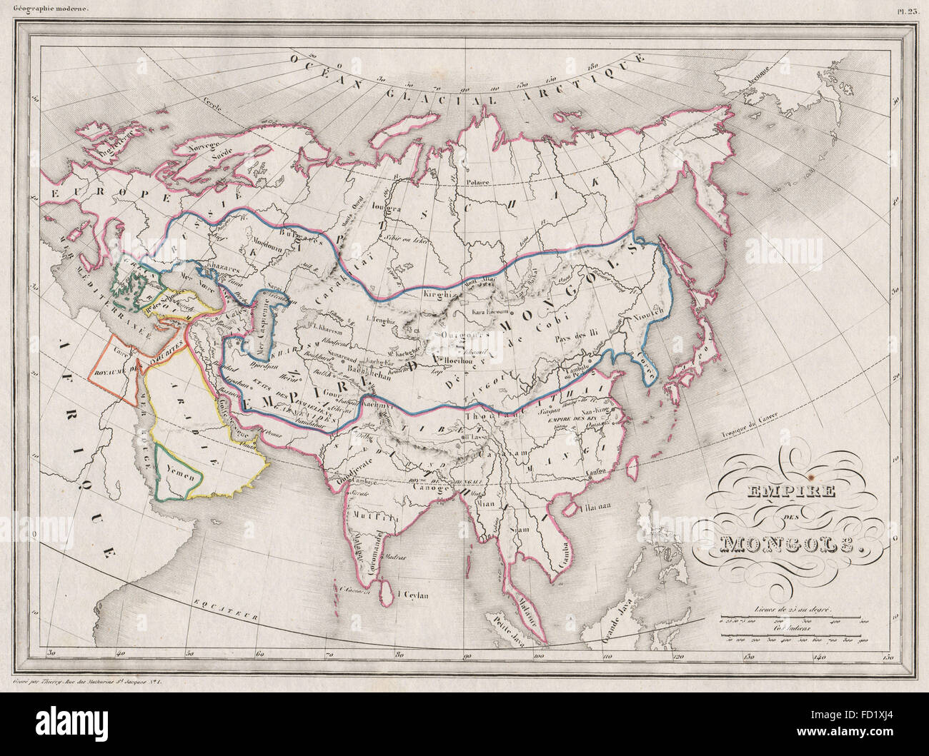 Impero Mongolo. Empire des mongoli. Asia. Colore originale. MALTE-BRUN, c1846 mappa Foto Stock