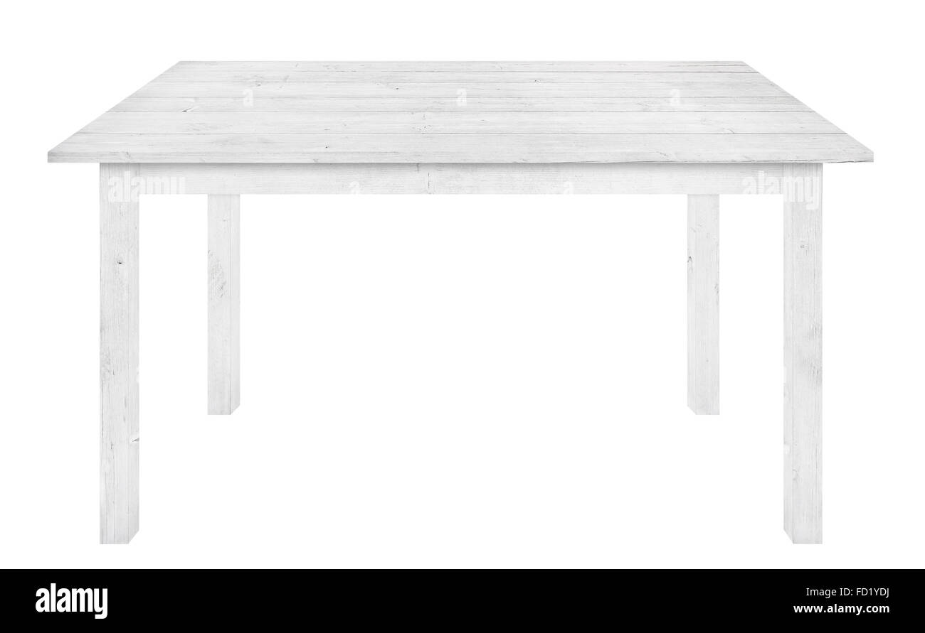 Grigio tavolo in legno è isolato sfondo bianco Foto Stock