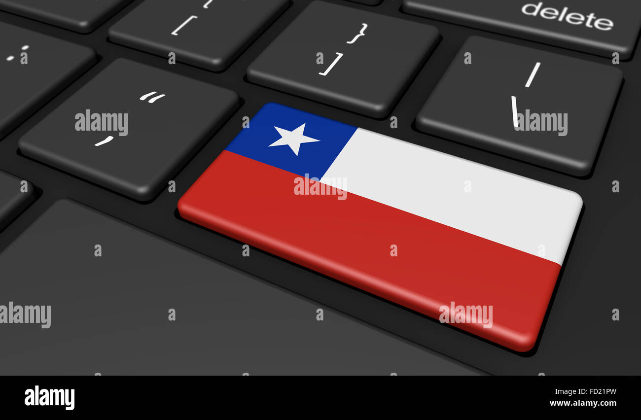 Il Cile la digitalizzazione e l'uso delle tecnologie digitali concetto con la bandiera cilena su una chiave del computer. Foto Stock
