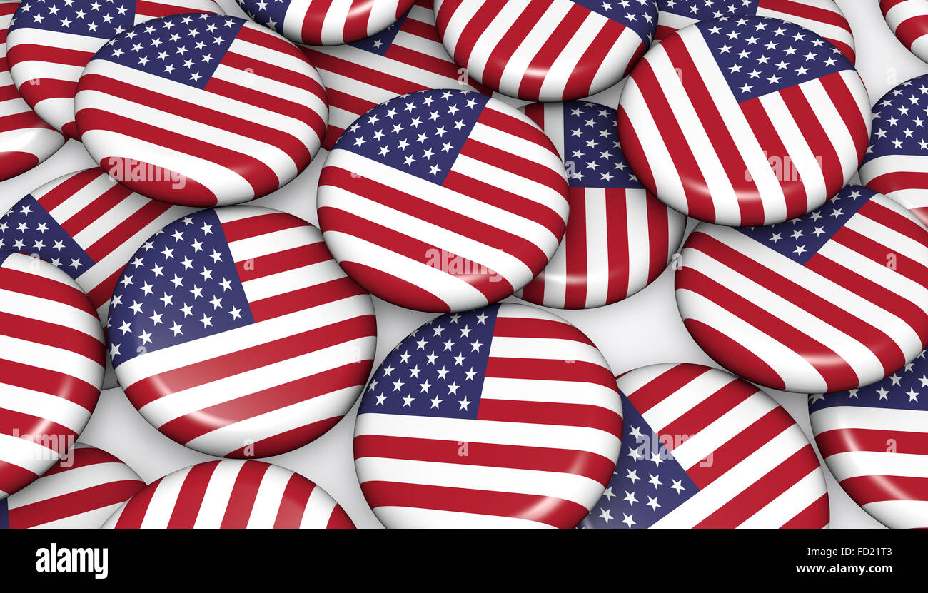 Bandiera degli Stati Uniti sul badge di immagine di sfondo per gli Stati Uniti d'America eventi nazionali, vacanza e celebrazione. Foto Stock