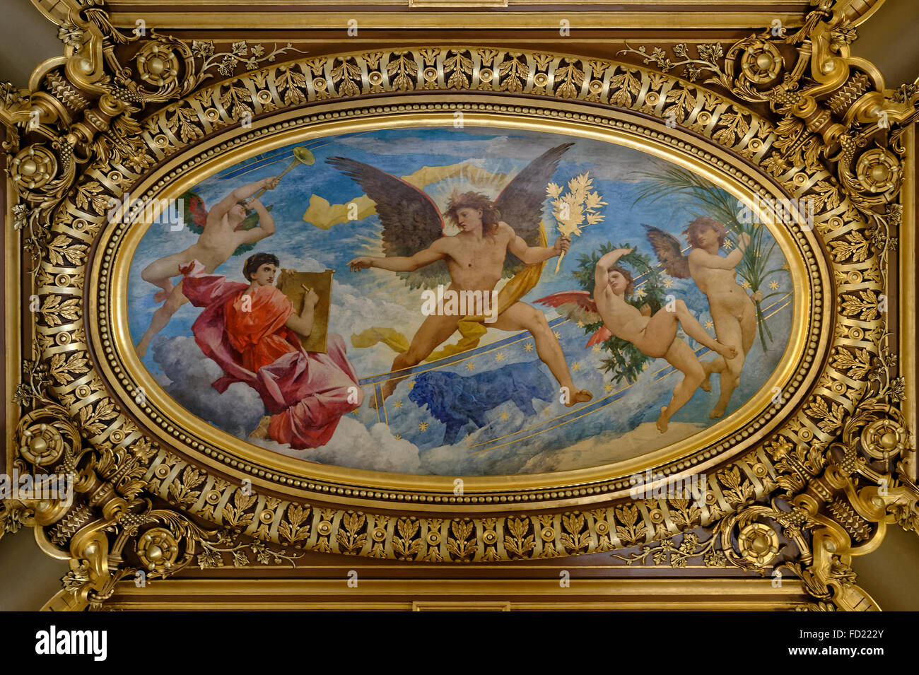 Opera Garnier, gli affreschi del soffitto ornato da Paul Baudry, Parigi, Francia Foto Stock