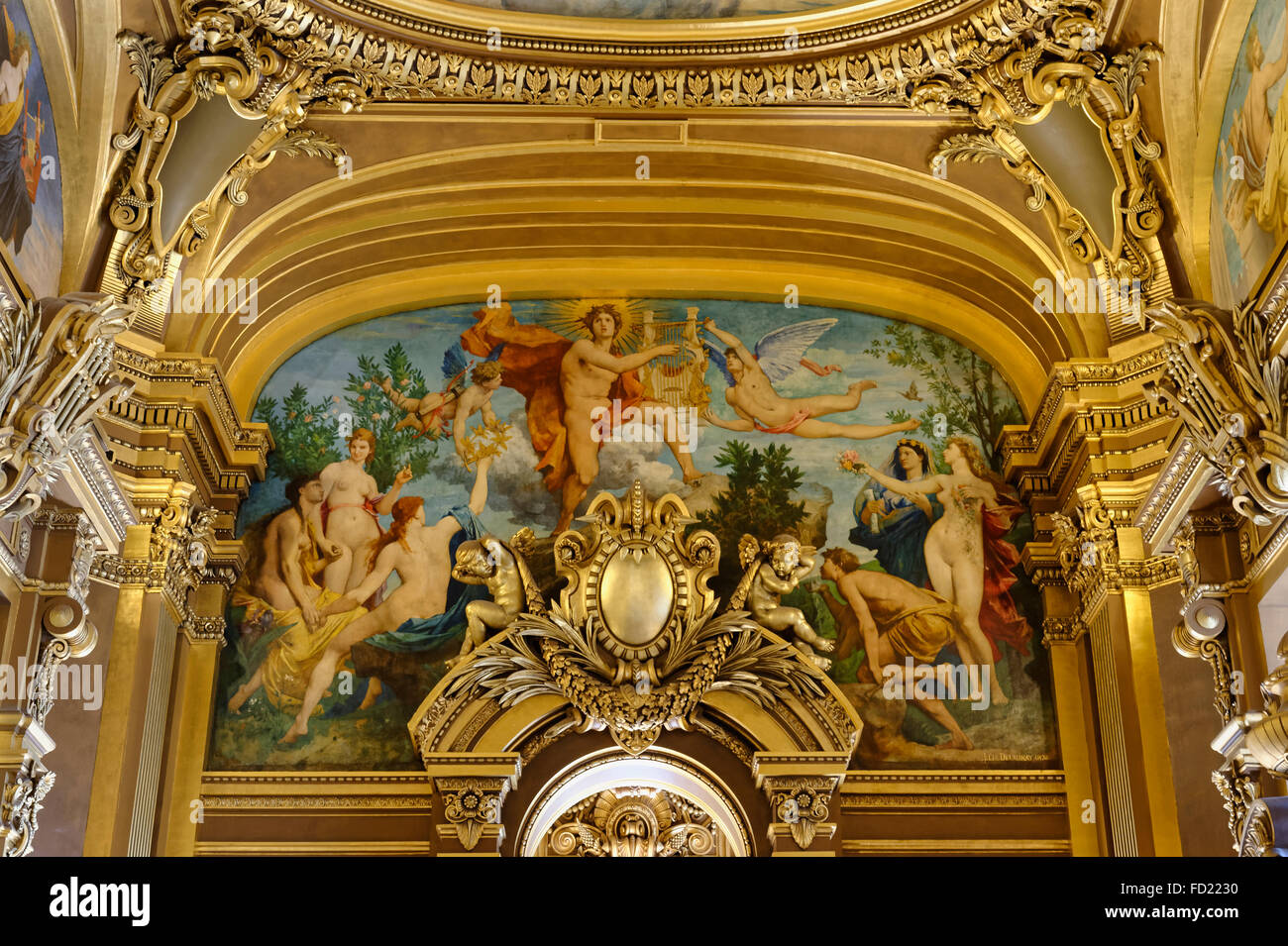 Opera Garnier, gli affreschi del soffitto ornato da Paul Baudry, Parigi, Francia Foto Stock