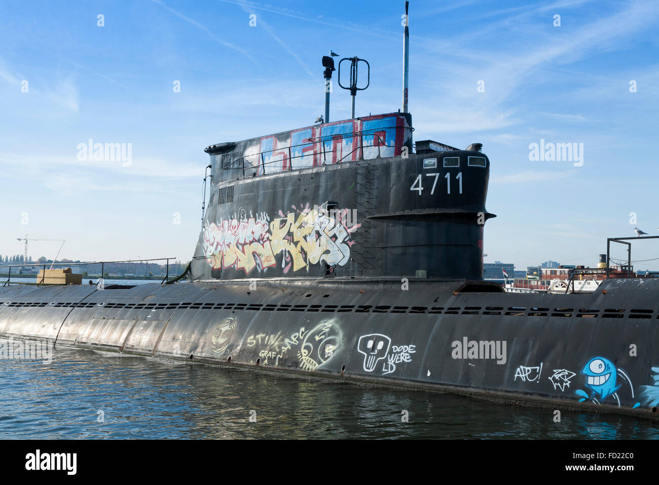 Il progetto sovietico 611 o Zulu V sottomarino di classe B-80, può essere trovato nel quartiere marittimo nella zona nord di Amsterdam, Paesi Bassi. Foto Stock