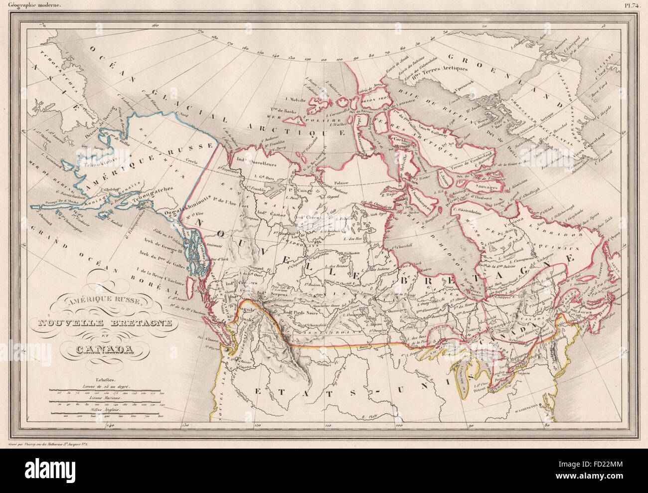 CANADA ALASKA.Nouvelle Bretagne America Russa N.Brittany.MALTE-BRUN, c1846 mappa Foto Stock