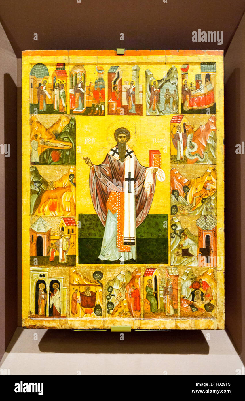 La Russia, Mosca, un antico icona sacra nella Galleria Tretjakov Foto Stock