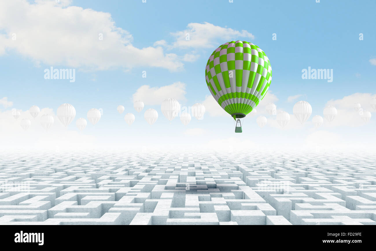 Immagine concettuale con palloncini volare alto nel cielo Foto Stock