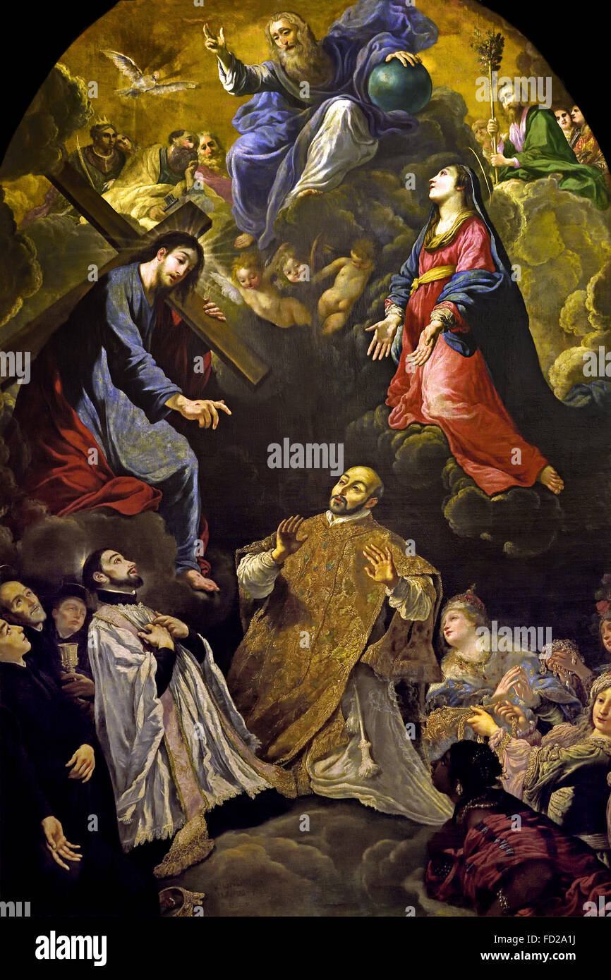 Claude Vignon 1593-1670 Il Trionfo di San Ignazio di Loyola Francia francese ( Sant Ignazio (1491-1556) è il fondatore della Società di Gesù (Gesuiti) e la prima superiora generale. Canonizzato nel 1622, questo dipinto illustra questo caso. ) Foto Stock