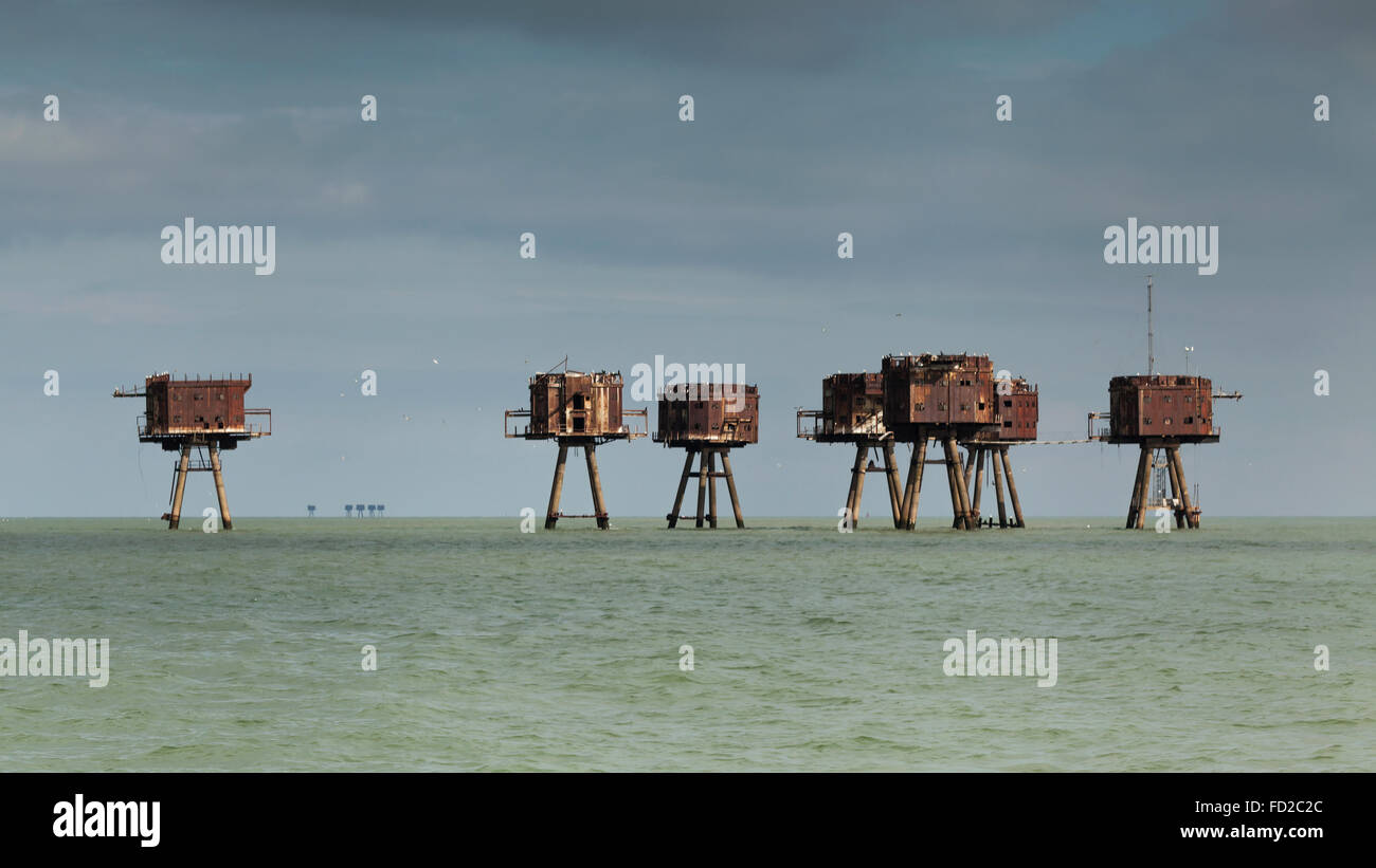 Fotografia a colori della Mounsell forti nel Red Sands (estuario del Tamigi, Londra) Foto Stock