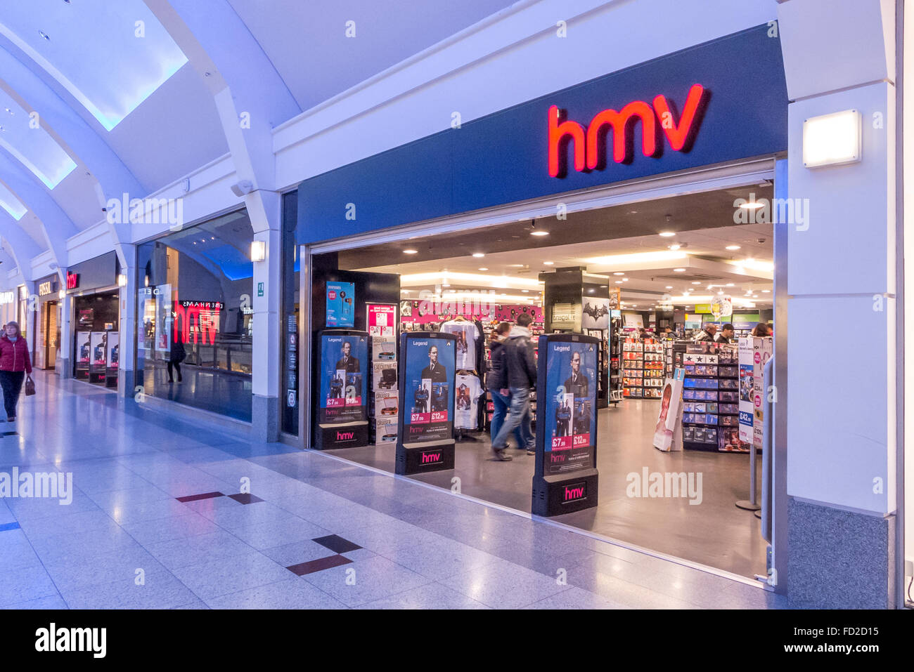 Un ramo di HMV in Churchill Square Shopping Mall, Brighton. Foto Stock