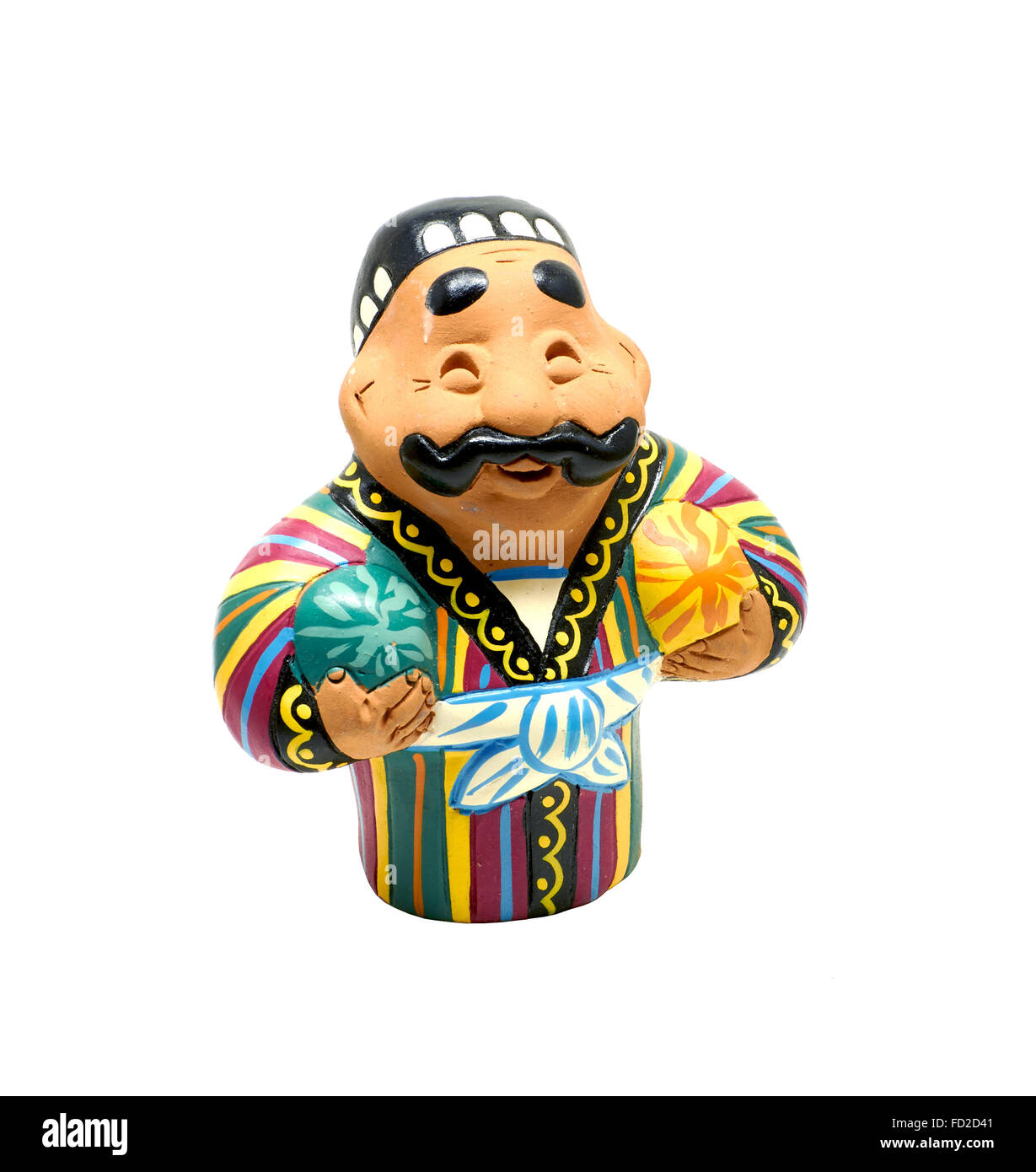 Figurine di argilla uzbeki di uomo con ANGURIA E MELONE in mani Foto Stock