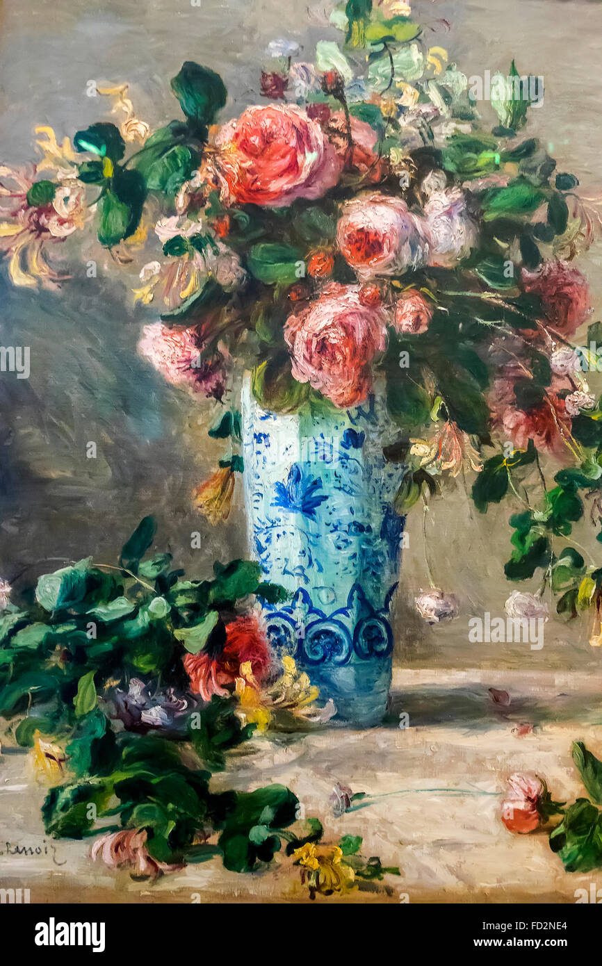 Di rose e gelsomino in un vaso di Delft Auguste Renoir l'Eremo di San Pietroburgo Foto Stock