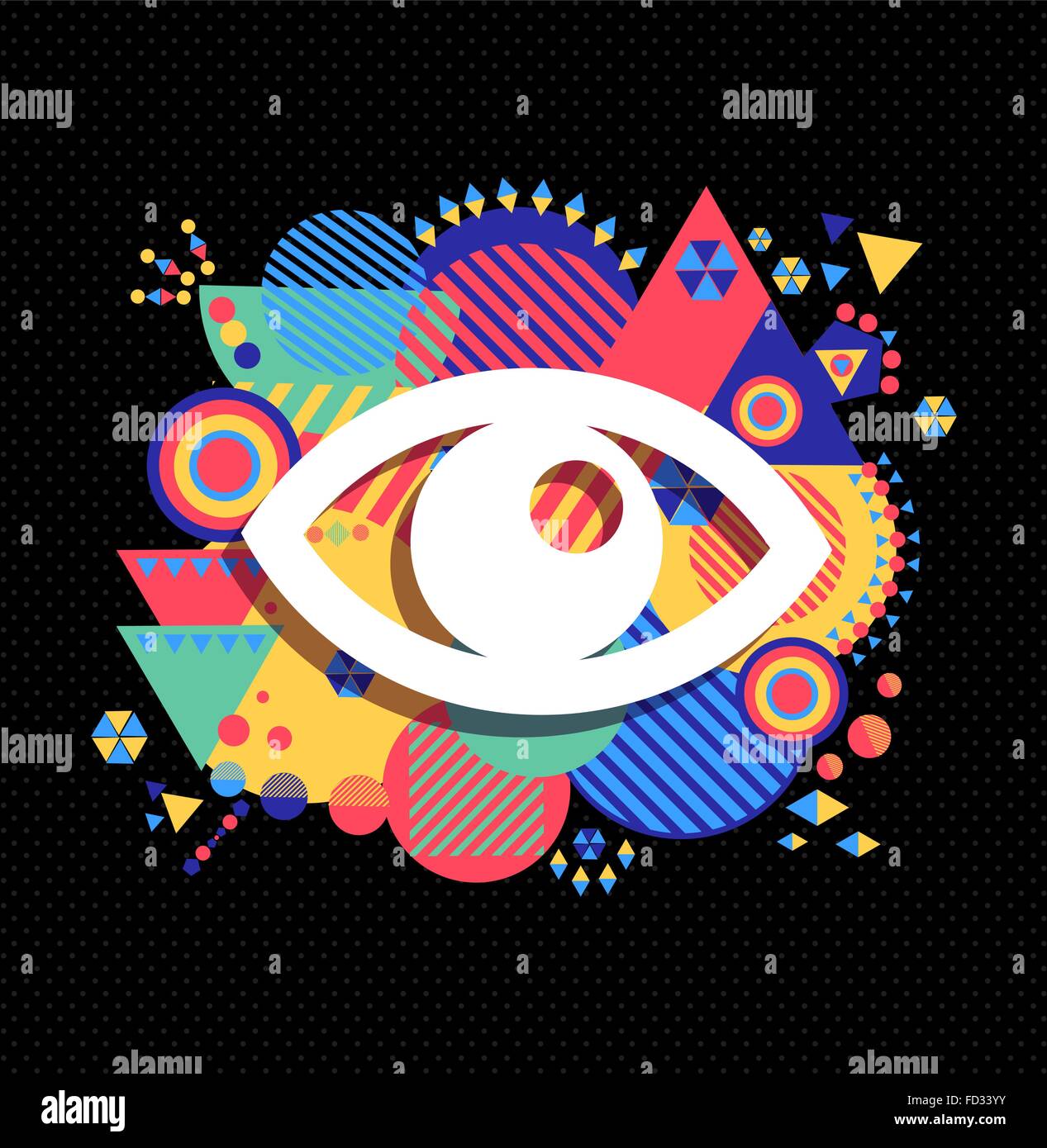 Occhio umano icona, visualizza concept design con colorate decorazioni di geometria dello sfondo. EPS10 vettore. Illustrazione Vettoriale