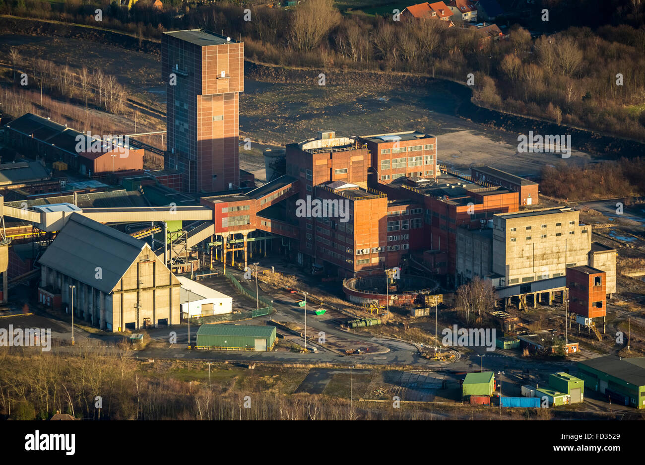 Vista aerea, chiuso il mio cambiamento strutturale, ex miniera di carbone Heinrich-Robert, miniera-Ost, Hamm, la zona della Ruhr, Renania settentrionale-Vestfalia Foto Stock