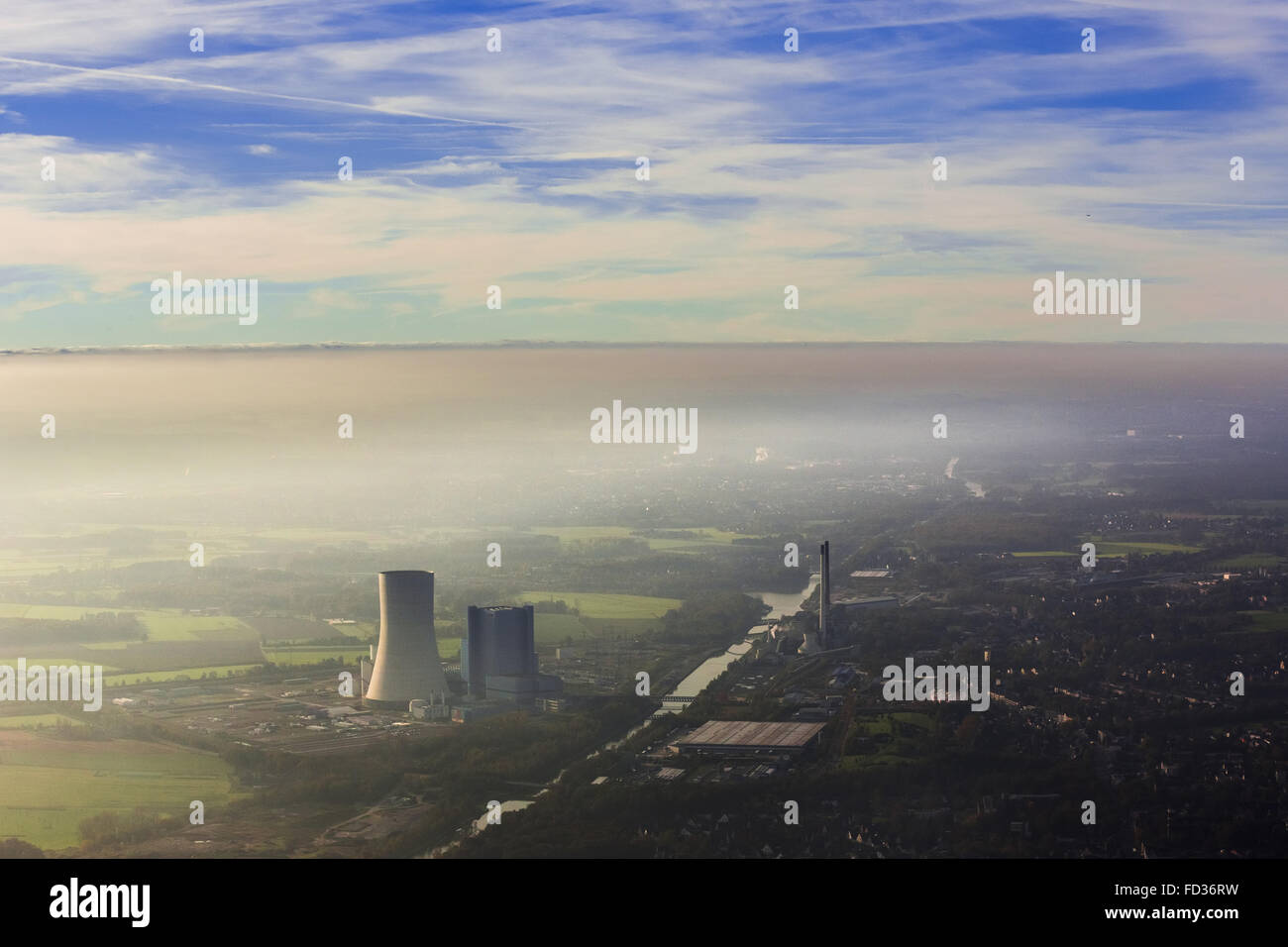Vista aerea, EON nuovo impianto di alimentazione Datteln 4 Power Plant, EON, nuovi operatori UNIPER, temperatura di inversione, freeze, Dortmund-Ems Foto Stock