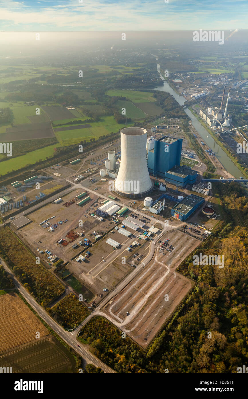 Vista aerea, EON nuovo impianto di alimentazione Datteln 4 Power Plant, EON, nuovi operatori UNIPER, temperatura di inversione, freeze, Dortmund-Ems Foto Stock