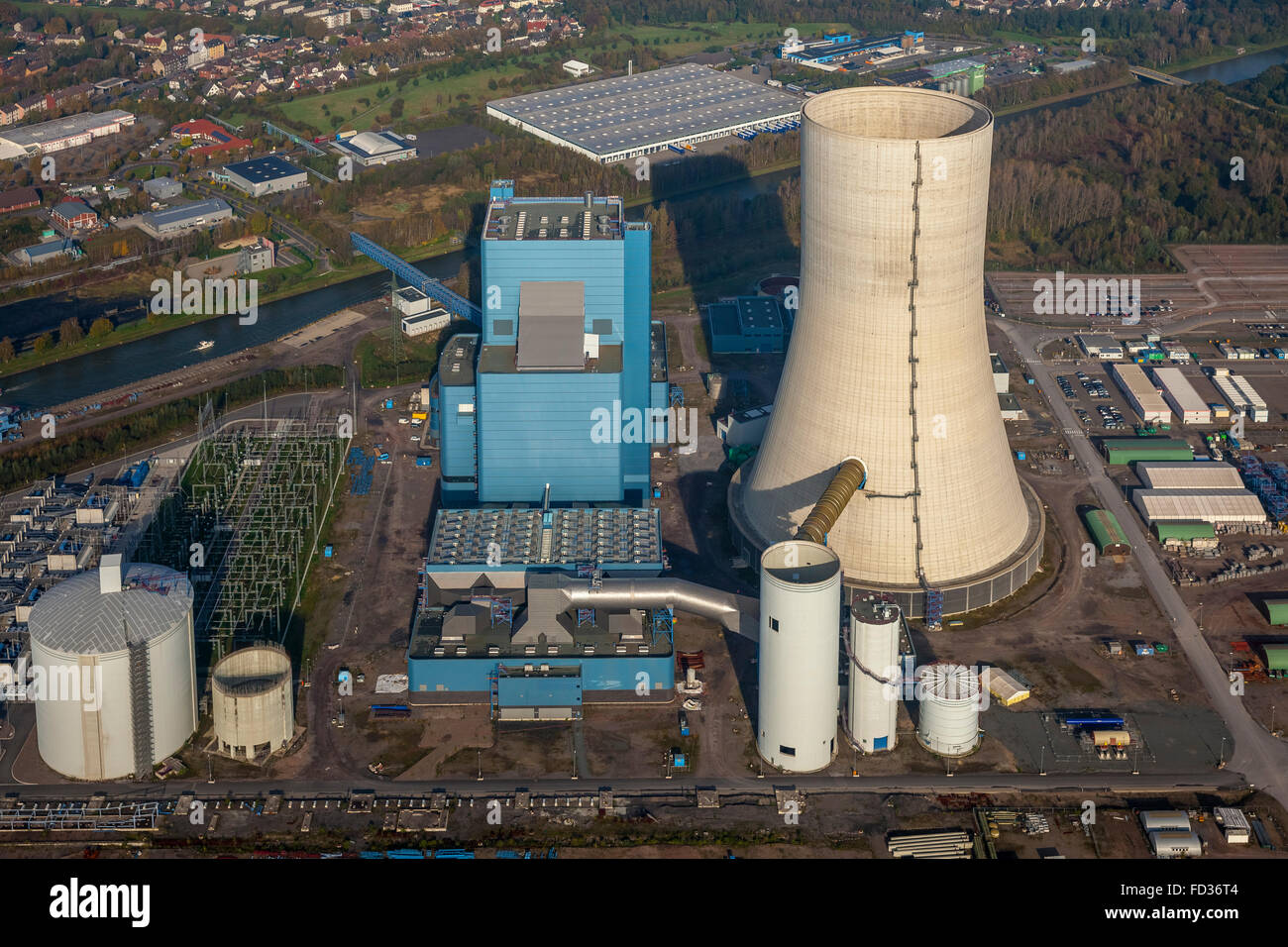 Vista aerea, EON nuovo impianto di alimentazione Datteln 4 Power Plant, EON, nuovi operatori UNIPER, temperatura di inversione, freeze, Dortmund-Ems Foto Stock