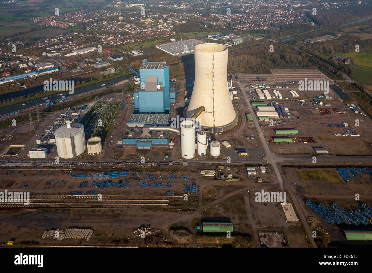 Vista aerea, EON nuovo impianto di alimentazione Datteln 4 Power Plant, EON, nuovi operatori UNIPER, temperatura di inversione, freeze, Dortmund-Ems Foto Stock