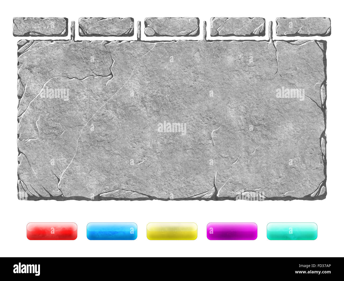 Pietra di fantasia raccolta di interfaccia, rock gemstone e pulsanti e pannelli. Finestra di interfaccia Foto Stock