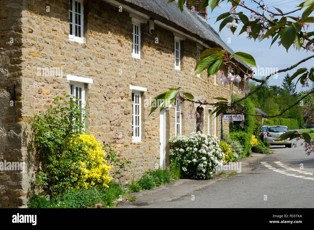 Cottage in pietra, Ashby St partitari, Northamptonshire, Inghilterra Foto Stock