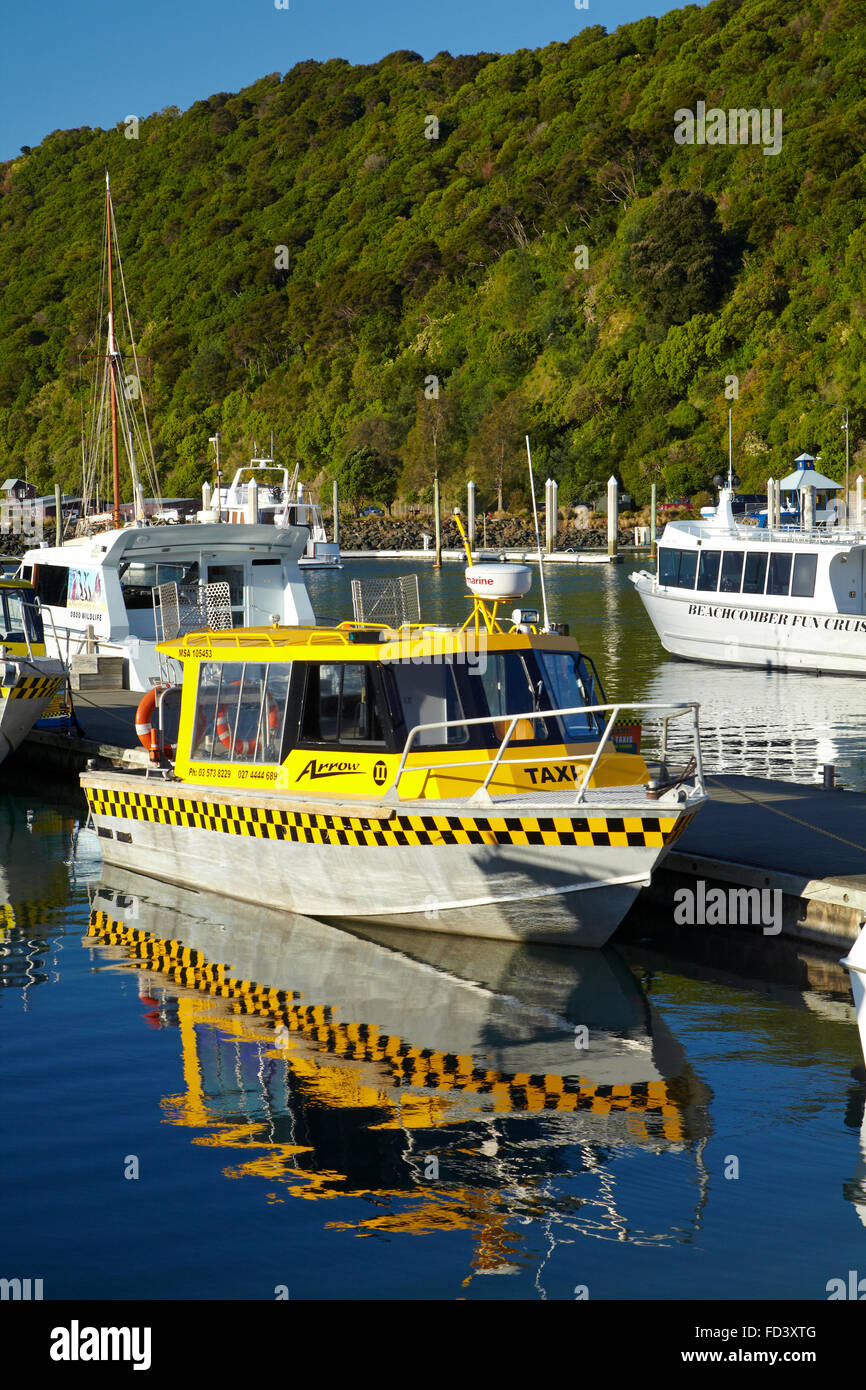 I taxi acquatici, Picton Harbour, Marlborough Sounds, Isola del Sud, Nuova Zelanda Foto Stock