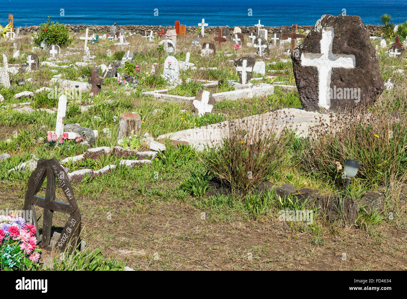 Cile, l'isola di pasqua, Hanga Roa, Hanga Roa cimitero Foto Stock