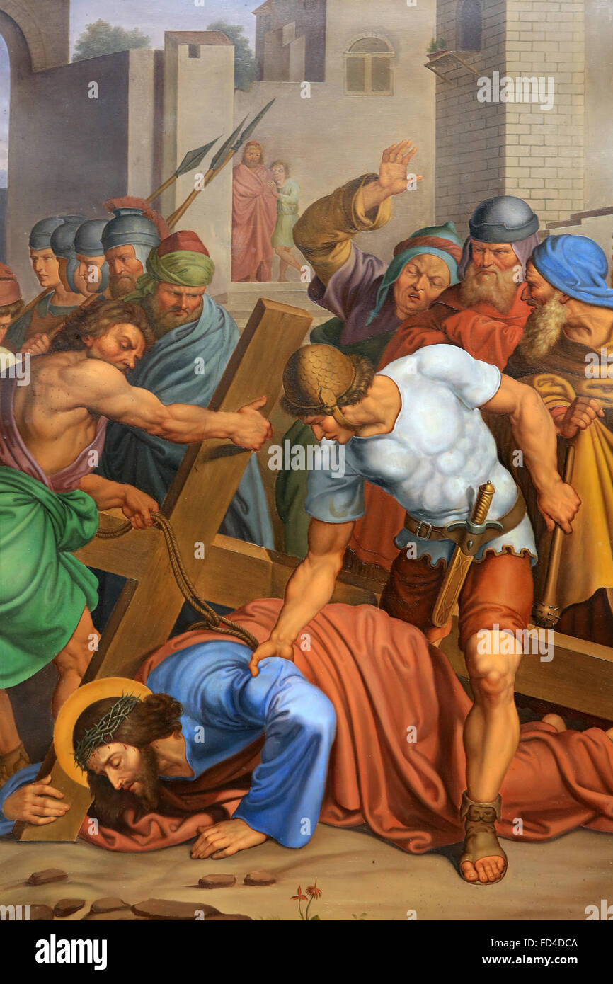 Vii stazione. Gesù cade per la seconda volta. Maria am Gestade chiesa (Maria sulla Riva). Foto Stock