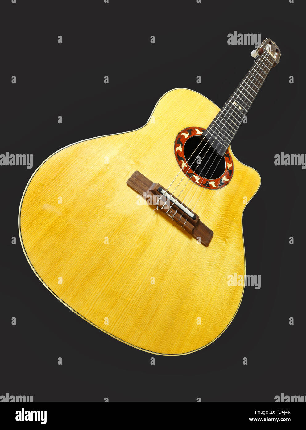 Una chitarra classica da chiudere la vista in prospettiva Foto Stock