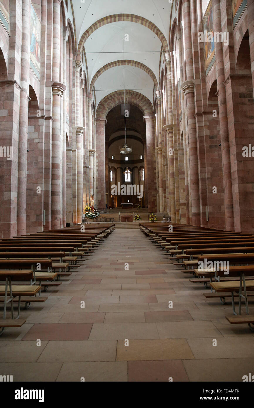 Imperial Cattedrale di Speyer. Navata centrale. Foto Stock