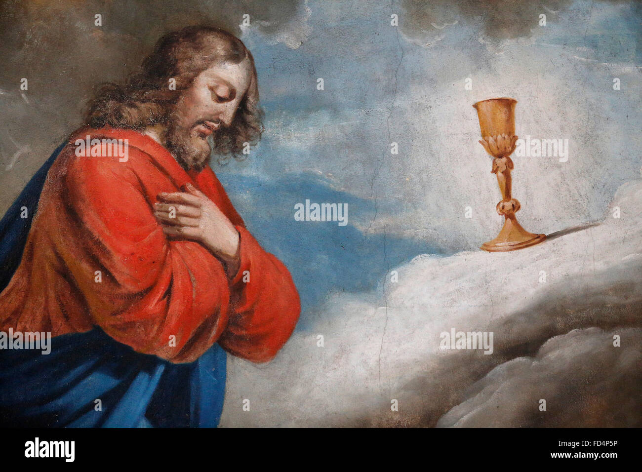 Saint Jacques collegiata. La pittura. Gesù Cristo e il Santo Calice. Foto Stock