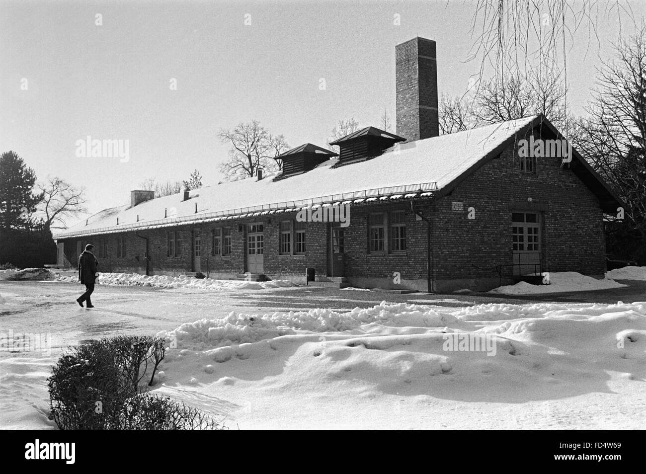Campo di concentramento nazista di Dachau, edificio del crematorio forni Foto Stock