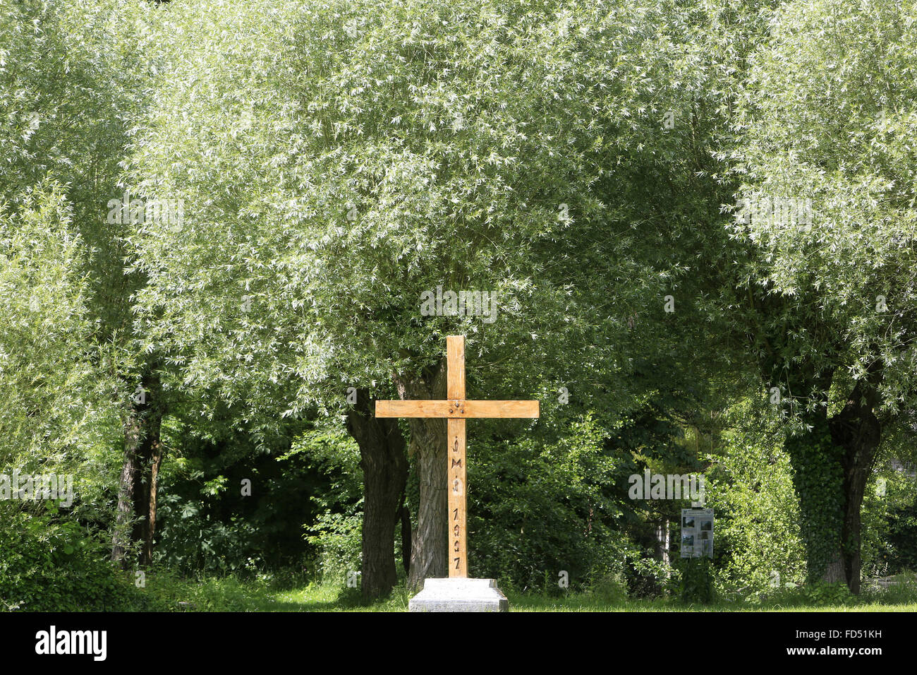 Croce di legno. La GMG 1991. Crecy-la-Chapelle. Foto Stock