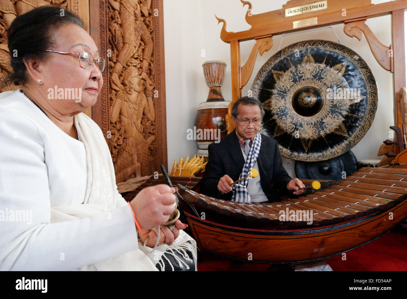 Wat Velouvanaram. Il laotiano musica tradizionale. Foto Stock