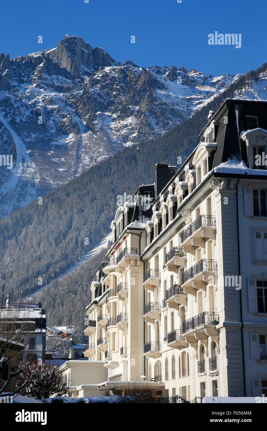 Edifici di Chamonix. Foto Stock