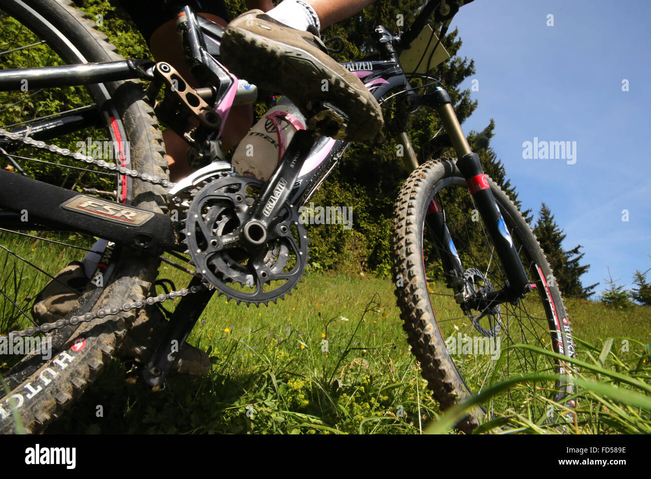Dre dans le l'Darbon : mountain bike race nelle Alpi francesi. Foto Stock