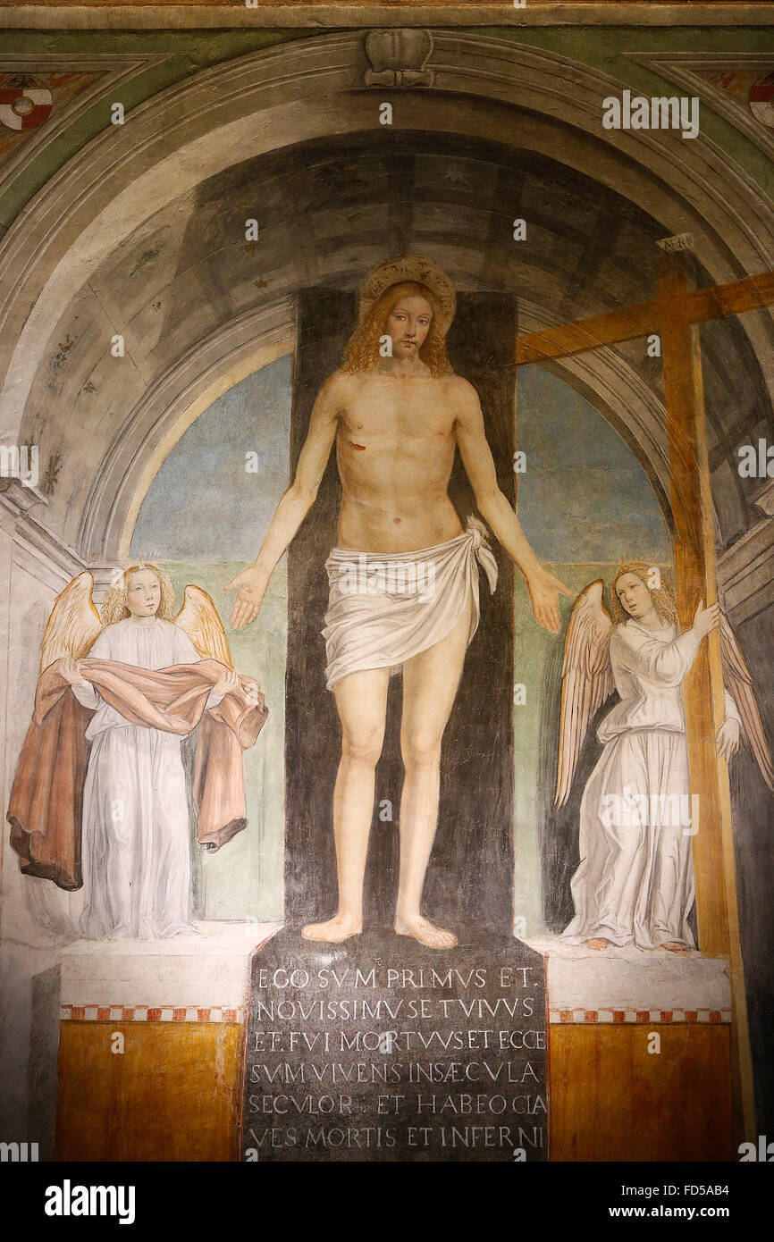 Sant'Ambrogio nella basilica, Milano. L affresco nella cappella del battistero : Cristo risorto da Ambrogio da Fossano (XV sec.). Foto Stock