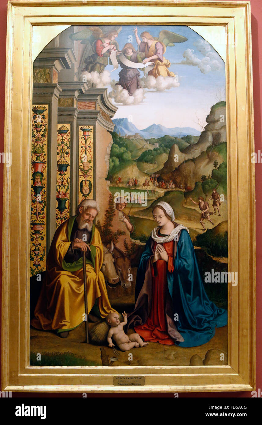 Pinacoteca di Brera a Milano. Natività. Marco Palmezzano, 1516. Foto Stock