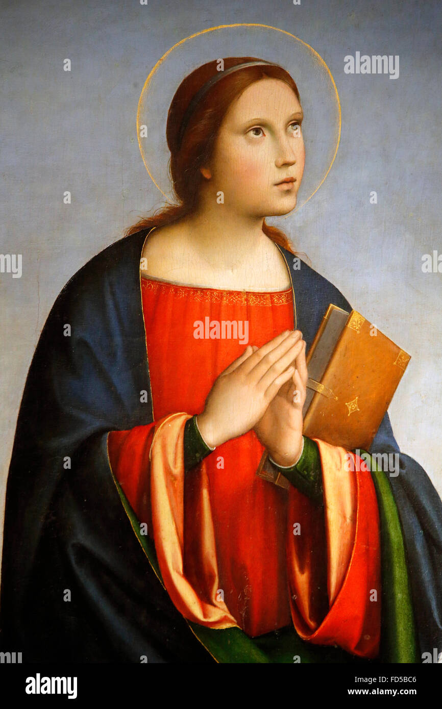 Galleria Nazionale di Bologna. Vergine Maria (dettaglio). Francesco Raibolini, 1505/1510. Foto Stock