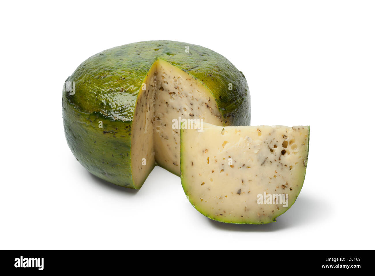 A base di erbe olandese e pesto formaggio su sfondo bianco Foto Stock