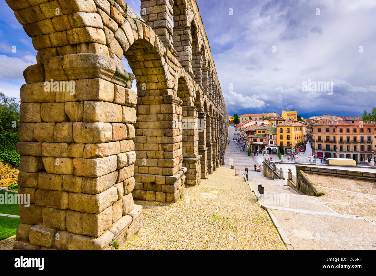 Segovia, Spagna all'antico acquedotto romano. Foto Stock