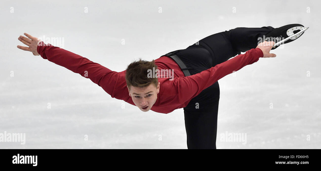 La Repubblica ceca è Jiri Belohradsky compete in uomini della breve programma durante gli Europei di Pattinaggio di figura i campionati a Bratislava, in Slovacchia, giovedì, 28 gennaio 2016. (CTK foto/Vaclav Salek) Foto Stock La Repubblica ceca è Jiri Belohradsky compete in uomini della breve programma durante gli Europei di Pattinaggio di figura i campionati a Bratislava, in Slovacchia, giovedì, 28 gennaio 2016. (CTK foto/Vaclav Salek) Foto Stock