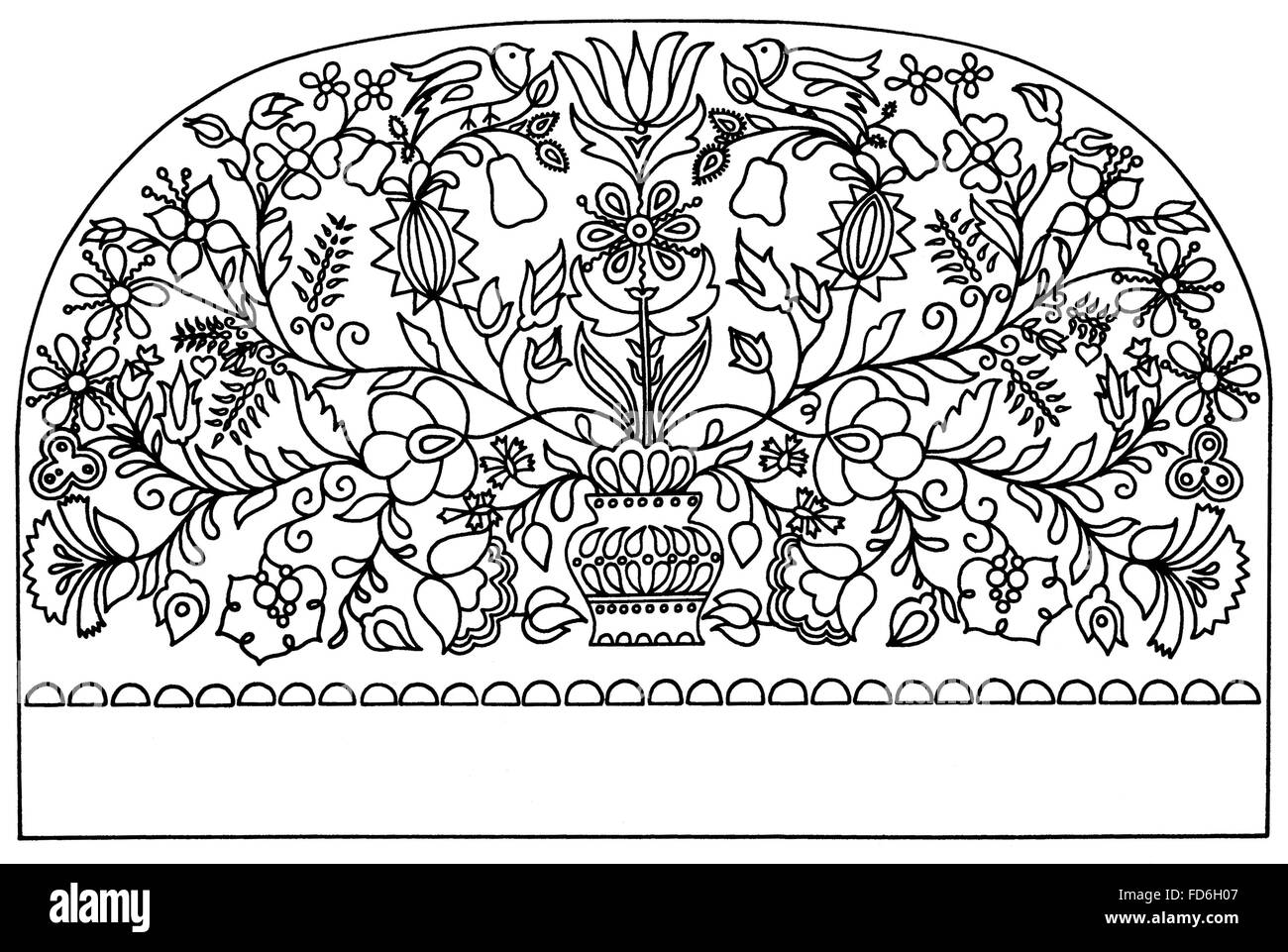 Folk bianco e nero ornamento floreale Foto Stock