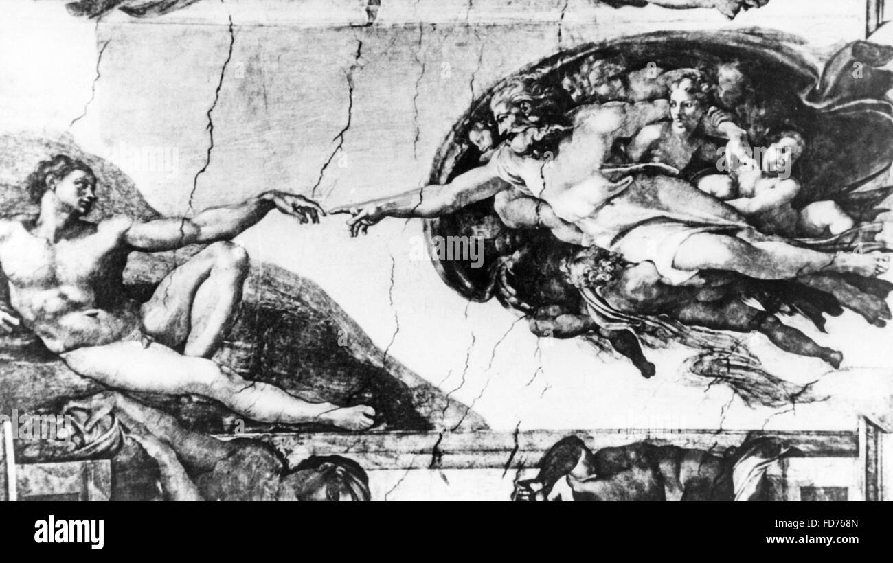 La creazione di Adamo di Michelangelo Foto Stock