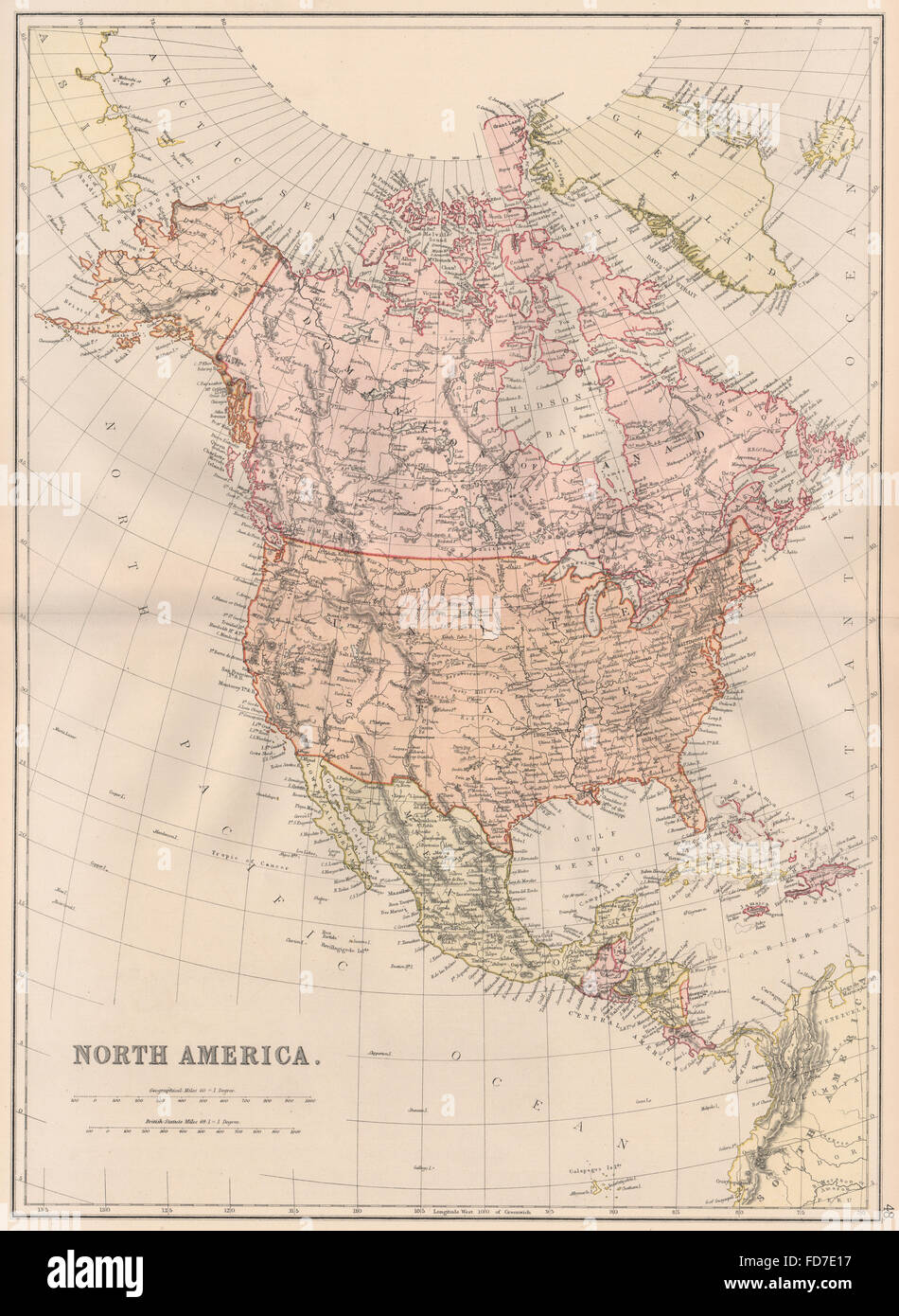 N AMERICA: Stati Uniti Canada Caraibi. Mostra 'Mosquito reserva. . BLACKIE, 1882 Mappa Foto Stock