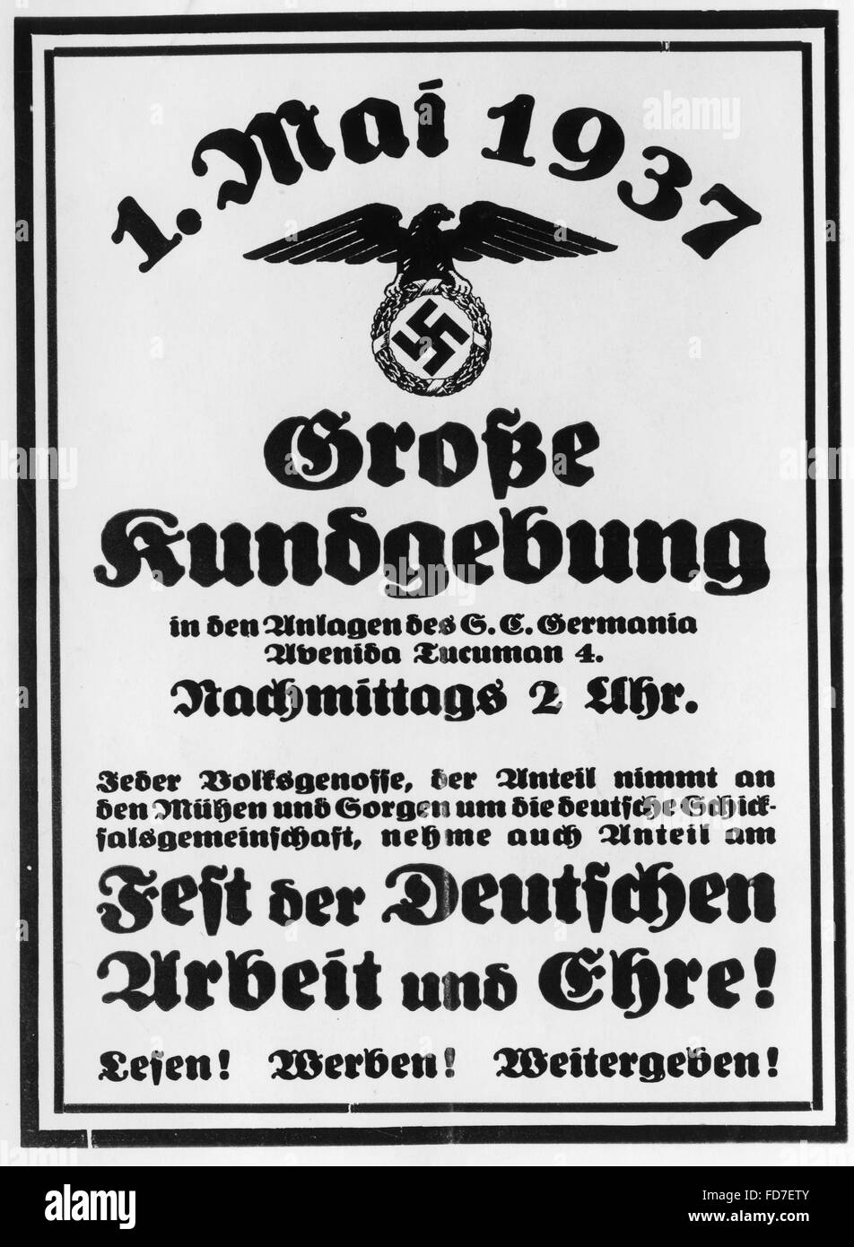 Poster per un giorno di maggio rally dei tedeschi residenti all'estero, 1937 Foto Stock
