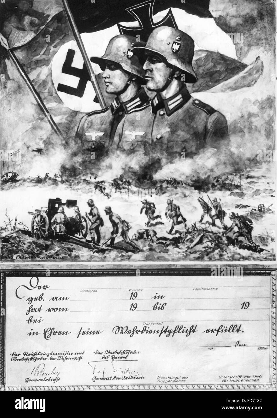 Certificato commemorativo per il servizio militare in la Wehrmacht Foto Stock